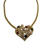 Heart Shaped Gold Pendant with Pearls And Rhinestones Necklace