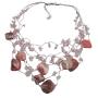 Beautiful Pink Shell Rose Quartz Nugget Necklace Multistring Pink Rose