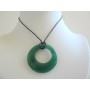 Green Glass Round Pendant Necklace Black Chord Necklace Glass Pendant