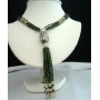 NEW!Antique Jade Bead Necklace with Metal oval Clasp 34 inches till the below Silver !