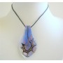 Blue Glass Painted Leaf Pendant Necklace Handcrafted Murano Glass Jewelry