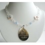 Simulated Clear & Ab Crystals Necklace w/ Oval Shell Pendant & Words On Pendant My Love Mon Amour New!!