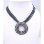 Stylish Classy Black Multistranded Round Pendant Necklace w/ Black Diamond Rhinestones