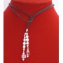 White Pearls Lariat Necklace w/ Swarovski Cube Clear Crystals Bali Silver Spacer Necklace