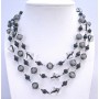 Black Pearls Black Diamond Clear Crystals Long Necklace 60 Inches Striking Stunning Long Necklace