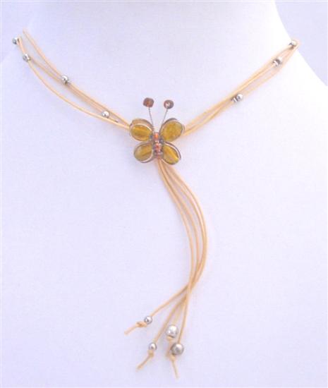Topaz Color Butterfly Butterfly Necklace Beautiful Tassel Necklace