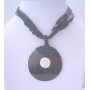 Multi Stranded Black Beaded w/ Shell Round Pendant & Self Designed