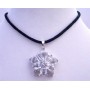 Clear Crystals Sunflower Pendant with Velvet Cord Necklace