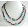 Beaded Long Necklace 40 Inches Coral Onyx Turquoise & Multi Beads