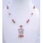 Silver Oxidized Flower Pendant Multifaceted Red Glass Beads Necklace