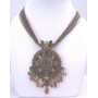 Brown Enamel Ethnic Traditional Multistranded Necklace w/ Dangling Pendant Victorian Style