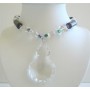 Round Shell Pendant Necklace w/ Black Beaded Long Necklace 24 Inches