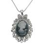 victorian Cameo Lady Pendant Necklace Sparkling Silver Casting Frame w/ CZ Surrounded Necklace