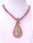 Red Multi Strand Beaded Necklace Abalone Teardrop Embedded Coral Stone