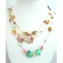 Multi Shell & Pearls 3 Strands Long Necklace Multi Shell & Simulated Pearl 26 Inches Necklace