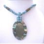 Turquoise Beaded Multi Strands Necklace w/ Abalone Shell Cream Color