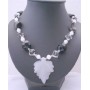 Fancy Glass Beads Black White Murano Glass Twisted Leaf Long Necklace