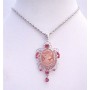 Rose Pink Sparkling Crystals Victorian Lady Cameo Pendant Necklace w/ Dangling Necklace