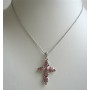 Pink Cross Pendant Fully Embedded with Pink Cubic Zircon Striking Pendant Necklace