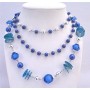 Three Stranded Necklace Stranded Dark Blue Pearls Disco Balls Beads