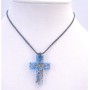 Glass Cross Pendnat Blue Murano Glass Cross Black Chord Necklace Gift