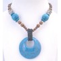 Turquoise Round Pendant Necklace Affordable Gift Jewelry Wooden Beads