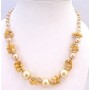 Necklace Accented Yellow Nugget Chips Glass Bead Pearls Fancy Necklace