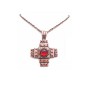 Copper Cross Pendant is Embeded 14mm Glass Square Bead Copper Necklace
