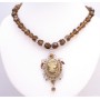 Smoked Topaz Crystals Round Crystals Necklace w/ Cameo Pendant