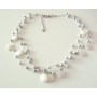 Silk Thread Necklace Three Stranded White Shells & Fancy White Beads