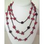 Coral Nuggets Long Necklace w/ Black Beads 30 Inches Long Necklace