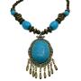 Wooden Beads Necklace Ethnic Tribal Turquoise Coated Dangling Necklace