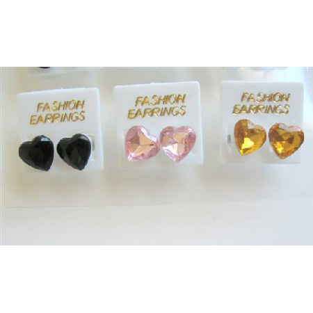 Heart Shinning simulated Crystals Surgical Posted Heart Earrings