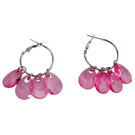 Hoop Earrings Pink Transparent Bead Dangling Earrings