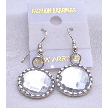 Clear Crystal Simulated Faceted Crystal Round Earrings