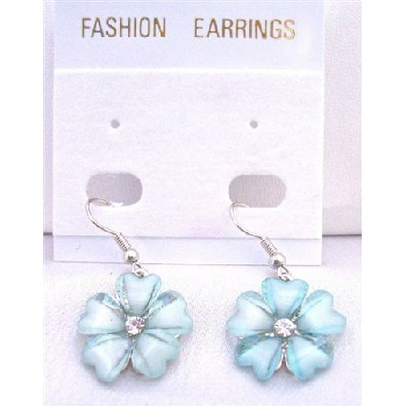 Cool Dainty Aquamarine Flower Earrings w/ Simulated Diamond Earrings
