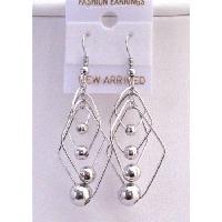 Multi Diamond Shape Dangling w/ Round Ball Accented Stylish Earrings