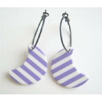 Stripes Moon Hoop Earrings Purple/White Stripes Pattern Half Moon Earrings