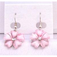 Rose Pink Sleek Enamel Flower Earrings Dollar Earrings With Simulated CZ Earrings In Center Dollar Earrings