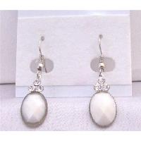 Opal Stone Colored Oval Bead Decorated With 3 Simulated Diamond On The Top Ethnic Dollar Earrings