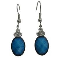 Ethnic Dollar Earrings Turquoise Stone Colored Oval Bead Decorated With 3 Simulated Diamond On The Top