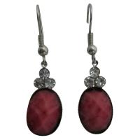 Padparascha Stone Colored Ethnic Dollar Earrings Decorated With 3 Simulated Diamond On The Top Oval Shaped Earrings