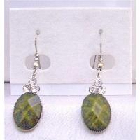 Traditional Ethnic Affordable Dollar Earrings in Olivine Green Colored Oval Bead Decorated With 3 Simulated Diamond On The Top