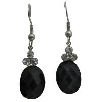 Black Oval Bead Dollar Earrings With 3 Simulated Diamond On The Top Ethnic Dollar Earrings