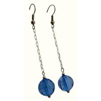 Dangling Chain Earrings Blue Acrylic Bead Earrings Nice Blue Dollar Earrings 