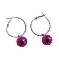 Christmas Affordable Jewlery Jingle Bell Earrings White Hoop With Fuschia Bell Dangling Dollar Earrings