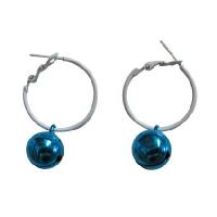 Christmas Gift Affordable Jewlery Jingle Bell Earrings Blue Bell Dangling From White Hoop Only $1 Earrings