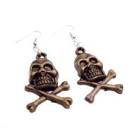 skull Head Earrings In Brass Coated Skull Jewelry
