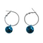 Christmas Gift Affordable Jewelry Jingle Bell Earrings Blue Bell Dangling From White Hoop Only $1 Earrings