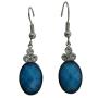 Ethnic Dollar Earrings Turquoise Stone Colored Oval Bead Decorated With 3 Simulated Diamond On The Top